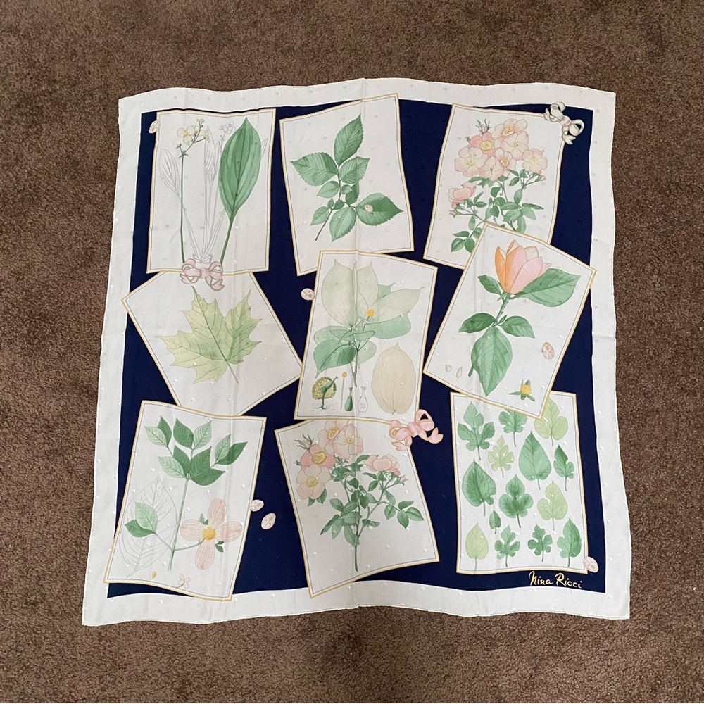 Nina Ricci Navy Floral Print Scarf